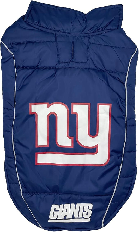 NFL New York Giants Puffer Vest for Dogs & Cats, Size Large. Warm, Cozy, and Waterproof Dog Coat, for Small and Large Dogs/Cats. Best NFL Licensed PET Warming Sports Jacket