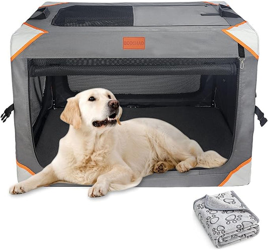 Collapsible Dog Crate-Portable Dog Travel Crate for Medium/Large Dogs,4-Door 36 in Dog Crates,Sturdy and Durable,Breathable and Comfortable,Suitable for Indoor and Outdoor Travel;Dog Blanket