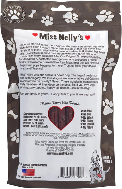 Miss Nelly's- All Natural Beef Jerky Dog Treats Made in USA Only-Beef Jerky Treats for Dogs Original Smoke House Recipe-Minimally Processed Soft Sticks Jerky Dog Treats - 16 oz. bag.