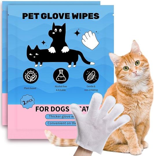 Pet Grooming Gloves for Dog Cat - 4 Pcs Quick Bath Pet Wipes - No Rinse Cat Dog Bath Wipes - Dog Wipes Cleaning Deodorizing, Nourish Fur - Pet Wipes for Paws, Butt and Body