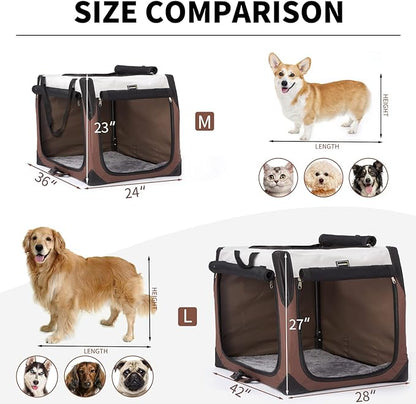 DONORO Dog Crates for Medium Dogs, Portable Collapsible Three Door Dog Kennel & Houses, Soft-Sided Cage for Indoor Training and Outdoor Travel with Pad (Large (42"x28"x27"))