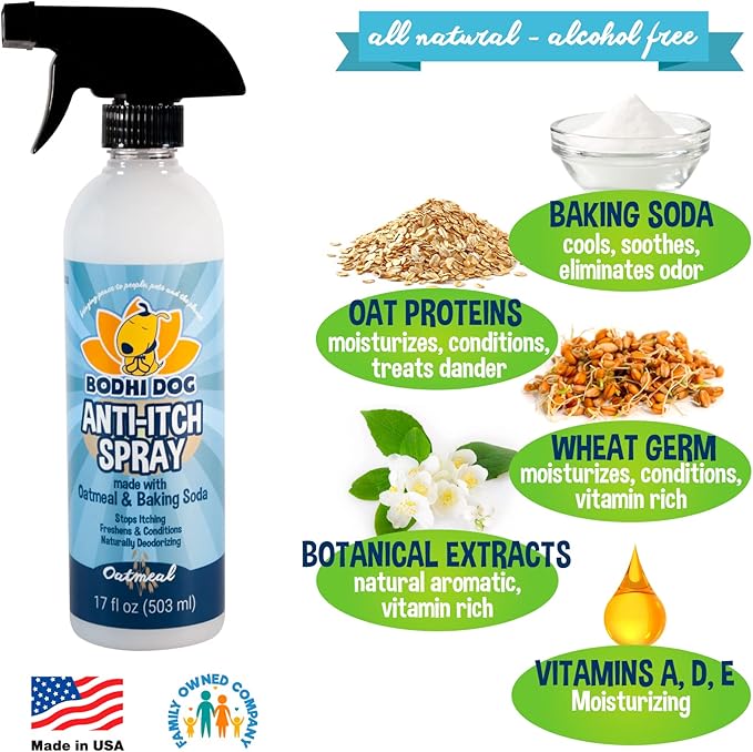 Bodhi Dog Anti Itch Spray | 100% Natural Soothing Relief for Dry, Itchy, Bitten or Allergy Damaged Skin Treatment | Anti Itch Spray for Dogs & Cats | Made in USA (Oatmeal, 17 oz)