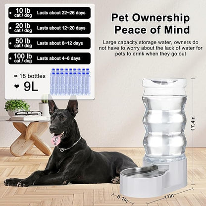 RIZZARI Automatic 9L Pet Waterer, Gravity Dog Water Bowl Dispenser, Stainless Steel Cat Water Dispenser, Large Capacity Water Feeder for Medium and Large-Sized Cats and Dogs (9L,without Filter)