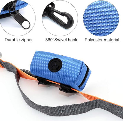 SLSON Pet Waste Bag Dispenser Zippered Pouch,Portable Dog Poop Bag Holder Leash Attachment Lightweight Fabric Bags (Blue)