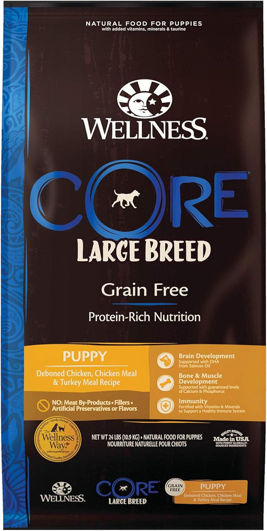 Wellness Natural Pet Food Wellness CORE Grain-Free High-Protein Large Breed Dry Dog Food, Natural Ingredients, Made in USA with Real Chicken (Puppy, 24-Pound Bag)