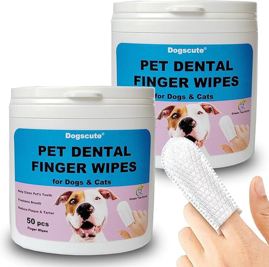 Dog Teeth Cleaning Wipes - 2 Pack | 100 Count, Dental Wipes for Dog Teeth, Pet tooth brushing kit Finger Wipes for Dogs & Cats - Reduces Plaque & Freshens Breath