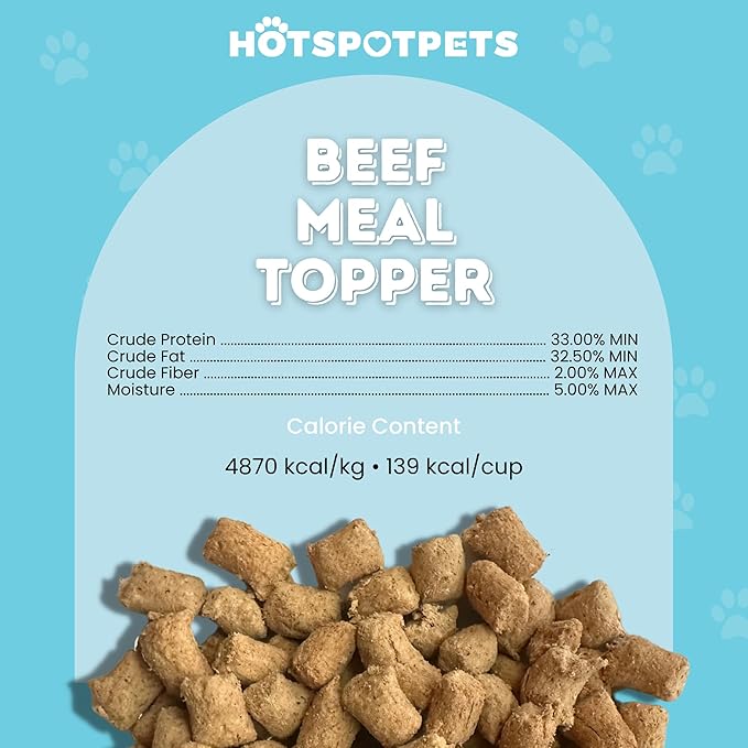 hotspot pets Freeze Dried Raw Beef Meal Toppers for Dogs - Single Protein, All Natural, Grain-Free - Perfect for Training, Topper or Snack - Made in USA - (Beef Meal Toppers) 1LB Bag