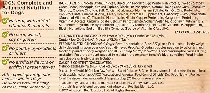 Rachael Ray Nutrish Premium Natural Wet Dog Food with Added Vitamins & Minerals, Chicken Paw Pie Recipe, 8 Ounce Tub (Pack of 8)