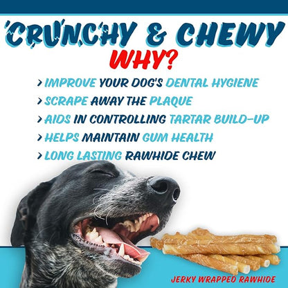 Chicken On A Stick Crunchy & Chewy Chicken Jerky Wrapped Rawhides for Dogs, Made in USA 2 in 1 Dog Treats for Small Dogs to Medium Dogs, Medium 35 Ct