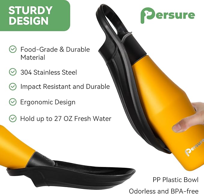 Dog Water Bottle, Portable Dog Water Bottle Dispenser - 27 OZ Stainless Steel Leak-Proof Water Bottle for Dogs On The Go, Perfect for Travel, Walking, Hiking and Outdoor Activities, Yellow Black