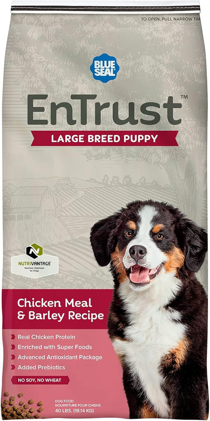 ENTRUST Large Breed Puppy Food | Real Chicken & Barley | Enriched with Super Foods, Antioxidants and Prebiotics | No Wheat or Soy | 40 Pound Bag