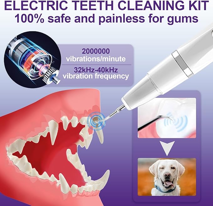 Dog Teeth Cleaning Kit-Dog Tooth Plaque Remover-Ultimate Pet Dental Care Kit - Ultrasonic Teeth Cleaner and Plaque Remover for Dogs | Complete Oral Hygiene Solution-White