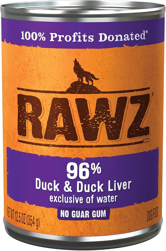 Rawz 96% Meat Canned Wet Food for Dogs 12 Pack/ 12.5 oz. Cans (Duck/Duck Liver)