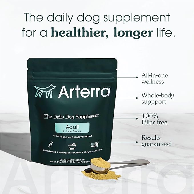 All-in-One Dog Supplement for Wellness and Longevity, 46 Ingredients for Joints, Cognition, Mood, Skin, Gut and Organ Health, Medium Breeds, Vet-Formulated, Made in USA, Adult Formula for 2-7 Years