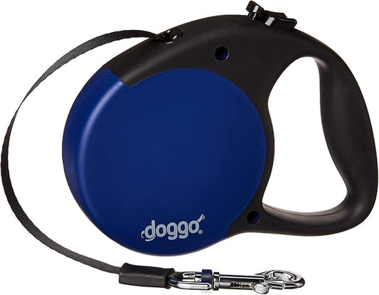 doggo Everyday Retractable Dog Leash, 13' Long Belt, Small for Dogs Up to 45 lbs, Blue with Black Soft Grip Handle