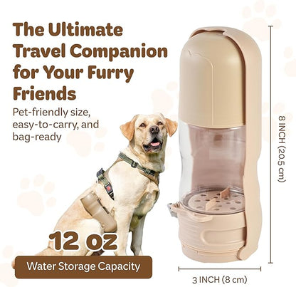 Portable Pet Food and Water Dispenser, 2 in 1 Cat & Small Dog Water Bottle & Food Container, Lightweight, BPA Free Pet Water Bottle Traveling Essentials for Walking & Hiking (Khaki, 13oz)