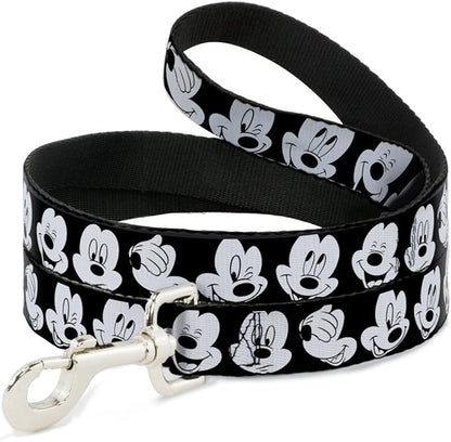 Buckle-Down Dog Leash Mickey Mouse Expressions Close Up Black White 6 Feet Long 1.0 Inch Wide, Multicolor (DL-6FT-WDY155)
