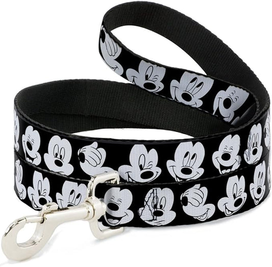 Buckle-Down Dog Leash Mickey Mouse Expressions Close Up Black White 6 Feet Long 1.0 Inch Wide, Multicolor (DL-6FT-WDY155)