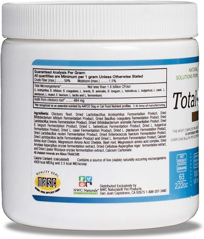 Total-Biotics Advanced Probiotic Powder for Dogs and Cats, With Pre-Biotics, Dog and Cat Probiotics, Immune and Digestive Support. 2.22-ounce Jar by NWC Naturals (14615)