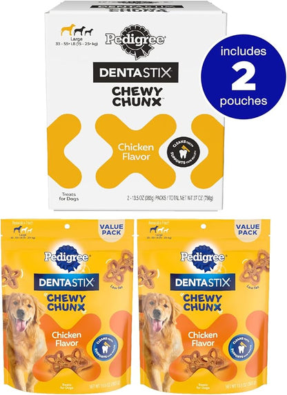 Pedigree DentaStix Chewy Chunx Dental Treats, Large Dog, Multiple Sizes 13.5 Ounce (Pack of 2)