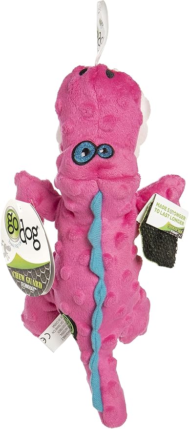 goDog Gators Squeaky Plush Dog Toy, Chew Guard Technology - Pink, Small