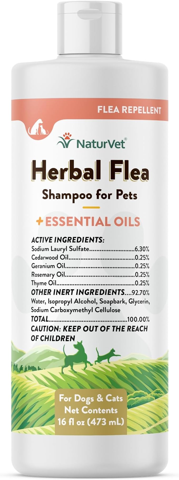 NaturVet Herbal Flea Pet Shampoo with Essential Oils – Helps Against Fleas, Insects – Deodorizing Dog Shampoo – Includes Rosemary, Cedarwood, Geranium, White Thyme Oils – 16 Oz.