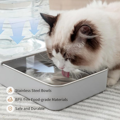 Automatic Cat Food and Water Dispenser Set - Stainless Steel Cat Feeder and Water Dispenser Gravity Elevated Large Cat Water Bowl Dispenser Cat cat Dry Food Dispenser (3.8L)