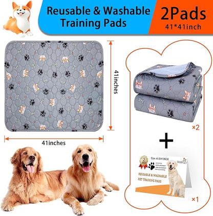 Washable Pee Pads for Dogs - Super Absorbent Reusable Puppy Pads 2Pack 41''x41'' Waterproof Dog Pee Pads Non-Slip Whelping Pads Leakproof Urine Pet Training Pads for Potty Wshable Puppy Pads