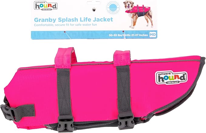 Outward Hound Granby Splash Pink Dog Life Jacket, Medium