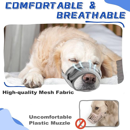 Dog Muzzle Soft Air Mesh Muzzle for Large Dogs, Adjustable Pet Muzzle for Small Medium Dogs to Drink Normally, Breathable Reflective Muzzle for Dogs to Prevent Biting Barking(Grey,L-14)