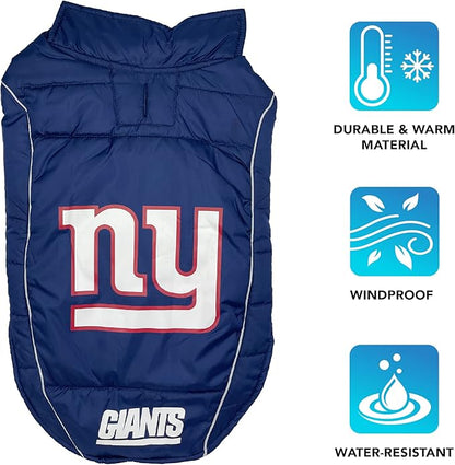 NFL New York Giants Puffer Vest for Dogs & Cats, Size Large. Warm, Cozy, and Waterproof Dog Coat, for Small and Large Dogs/Cats. Best NFL Licensed PET Warming Sports Jacket