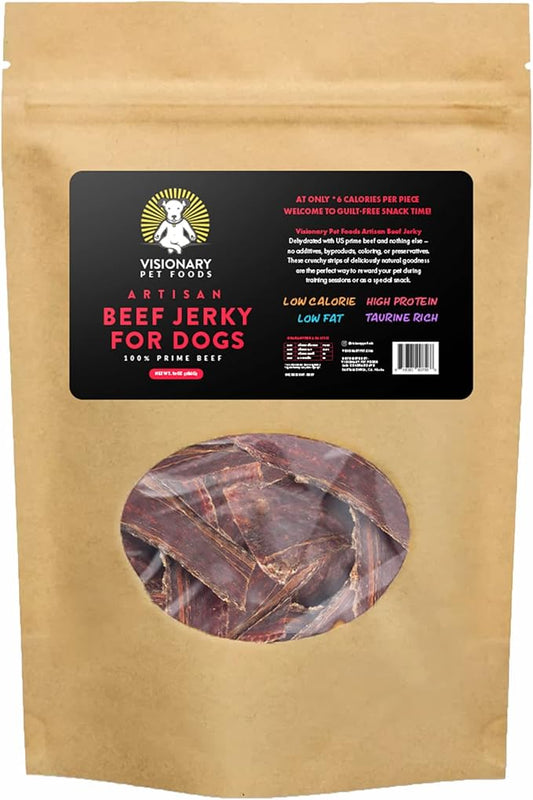 Visionary Pet Foods - Organic Beef Jerky Dog Treats | Grain Free, Healthy and Natural Pet Snacks | Training Treats or Chewable Dental Dog Snack for Small, Medium or Large Breeds 10oz Bag, 248g