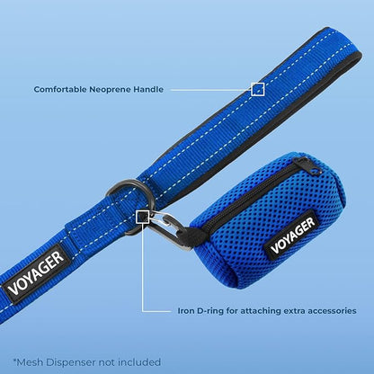 Voyager Reflective Dog Leash Collar Set with Neoprene Handle Supports Small, Medium, and Large Breed Puppies, Cute and Heavy Duty for Walking, Running, and Training - Royal Blue, L