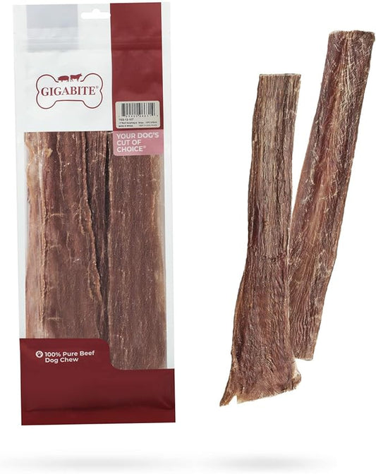 GigaBite 10 to 12 Inch Beef Gullet Jerky Strips (10 Pack) - All Natural, Free Range Beef Esophagus Taffy Dog Treat by Best Pet Supplies
