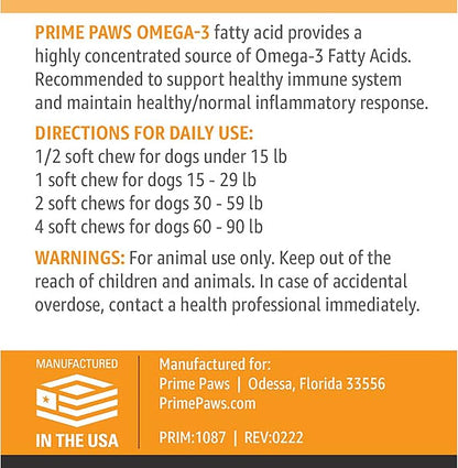 Omega 3 Fish Oil for Dogs - Allergy, Immune, & Skin Health Supplement - Dog Skin and Coat Chews with Vitamin E - Small/Medium Canines - 60 ct