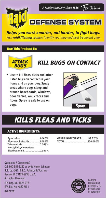 Raid Flea Killer, Kills Fleas, Crickets, Roaches, Silverfish and Ticks, Use in your Home or on your Dog, 16 oz (Pack of 6)