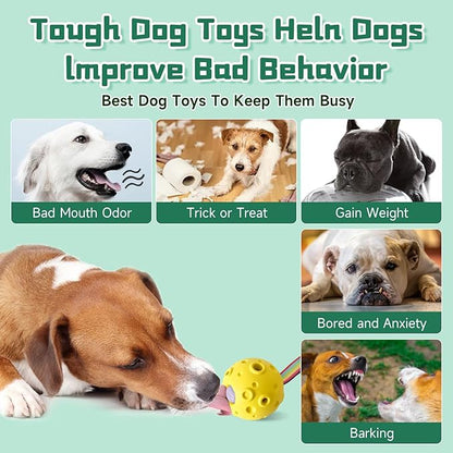 Dog Chew Toys,Treat Tray for Frozen Dog Food,Long-Lasting Durable Fillable Dog Treat Dispensing Dog Toy,Freezable Fillable Rubber Dog Toys with Silicone Treat Tray (Yellow&Treat Mold)