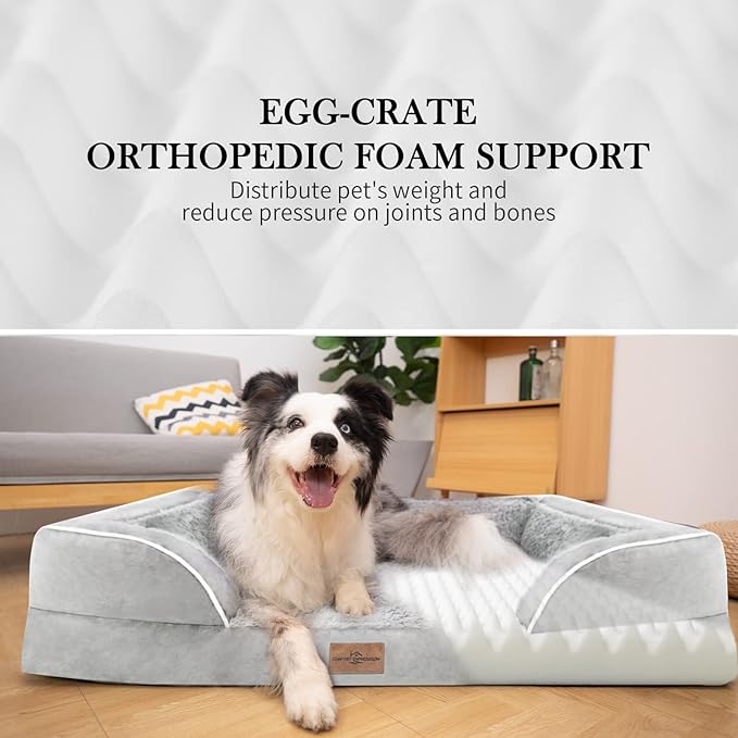 XXL Orthopedic Foam Dog Bed for Extra Large Dogs, Waterproof Orthopedic Dog Beds, Washable Dog Sofa Bed with Removable Cover & Non-Slip Bottom(XX-large,Grey White)