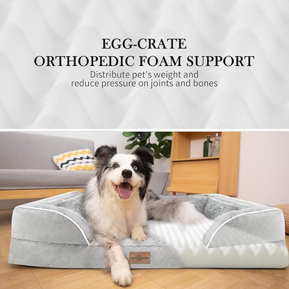 XXL Orthopedic Foam Dog Bed for Extra Large Dogs, Waterproof Orthopedic Dog Beds, Washable Dog Sofa Bed with Removable Cover & Non-Slip Bottom(XX-large,Grey White)