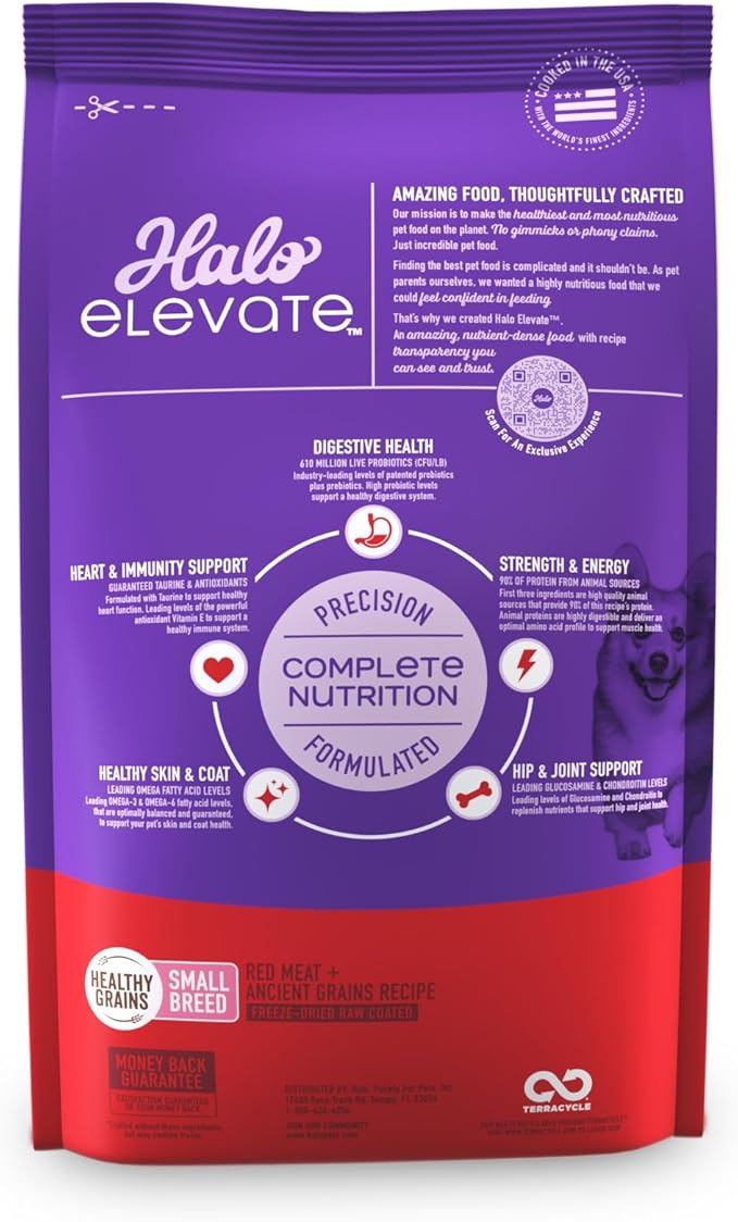 Halo Elevate Dry Dog Food, Healthy Grains Red Meat Recipe, Small Breed, 3.5lb