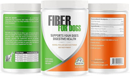 Fiber for Dogs Psyllium Seed Husk Powder & Dehydrated Beet Root Powder Aids a Number of Intestinal Disorders in Dogs Including Diarrhea, Constipation & Anal Gland Issues. Available in 6 and 12 oz.