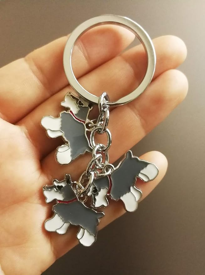 Dog Keychain, Pet Pendant Key-Ring, Cute Puppy ID Tags Metal Key Ring for Dog Lover (Grey Schnauzer)