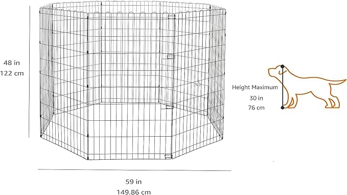 Amazon Basics Foldable Octagonal Metal Exercise Pet Play Pen for Dogs, Fence Pen, No Door, Large, 60 x 60 x 48 Inches, black