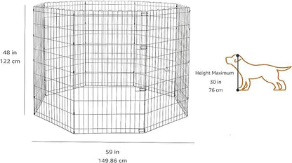 Amazon Basics Foldable Octagonal Metal Exercise Pet Play Pen for Dogs, Fence Pen, No Door, Large, 60 x 60 x 48 Inches, black