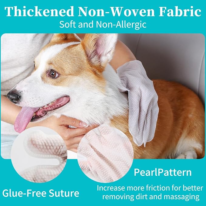 Pet Cleaning & Grooming Glove Wipes, 12 PCS Dog Deodorising Bath Wipes, Quick & Easy Cleaning Cat Wipes, for Grooming Between Baths & Daily Care(12 PCS)