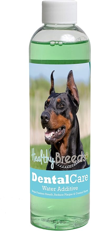Healthy Breeds Dog Dental Care Water Additive for Doberman Pinscher, Black - OVER 200 BREEDS - Helps Freshen Breath Reduce Plaque & Control Tartar - Mint Flavor - 8 oz
