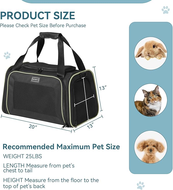 PETSFIT Large Cat Carrier, Dog Carrier, Pet Privacy Protection Travel Pet Carrier for Medium and Large Cats, Small Dogs, Puppies up to 25Lbs (Large, Black)