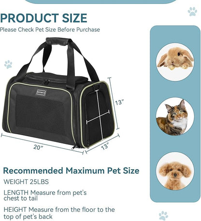 PETSFIT Large Cat Carrier, Dog Carrier, Pet Privacy Protection Travel Pet Carrier for Medium and Large Cats, Small Dogs, Puppies up to 25Lbs (Large, Black)