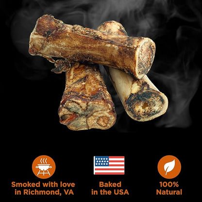 Best Bully Sticks Hickory Smoked Marrow Bones for Large Dogs, 3 Pack - USA Smoked & Packed - No Additives Beef Dog Treats - Long Lasting Dog Chews