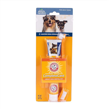 Arm & Hammer Complete Care Dog Dental Kit | 2.5oz Chicken Flavored Dog Toothpaste, Double Side Dog Toothbrush, Rubber Dog Finger Brush| Arm & Hammer Baking Soda Enhanced Formula